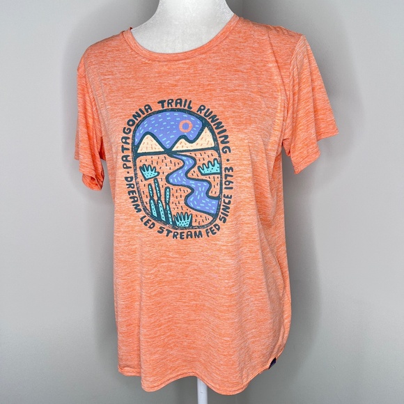 Patagonia Capilene Cool Daily 50 SPF Orange Graphic Shirt L - Picture 1 of 5